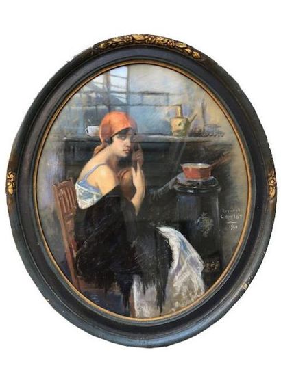 null Raymond CHARLOT (1879- ?)
Femme au violon, 1924
Pastel ovale signé et daté au...