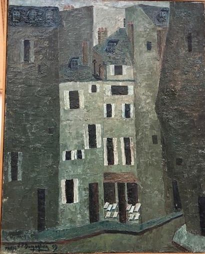 null J.P. DUMONTIER 
Vue des maisons de Paris, 1959
Huile sur toile signée, datée...