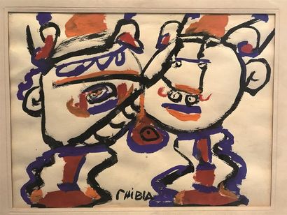 null CHAIBIA (1929-2004)
Deux personnages 
Gouache sur papier signée en bas au centre...