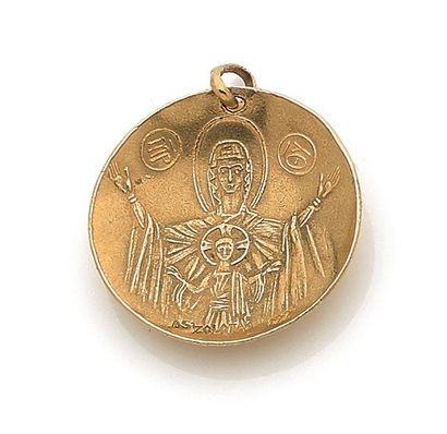 null ZOLOTAS, Médaille de baptême en or jaune (750) gravure - Vierge et l'Enfant...