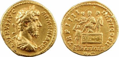 null Lucius Verus, aureus, Rome, 163-164, A/L VERVS AVG - ARMENIACVS, Buste lauré...