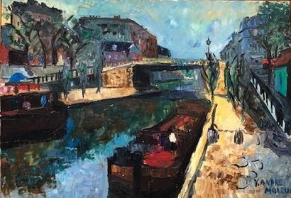 null Yves André MOLEUX (né en 1906)
Le canal Saint-Martin
Huile sur toile signée...
