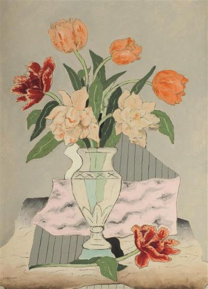 null Jean-François LAGLENNE (1899-1962)Tulipes - 
Huile sur toile, signée en bas...