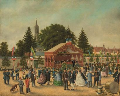 null Ecole FRANCAISE du XIXème siècle Concours de Musique à Senlis, 1863 Huile sur...