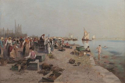 null Wilhelm von GEGERFELT (1844-1920)
La baignade, jour du marché
Huile sur toile,...