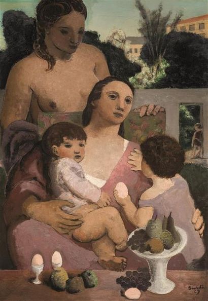 null Jean SOUVERBIE (1891-1980) 
Portrait de famille, 1929
Huile sur toile, signée...