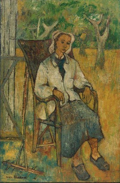null André MINAUX (1923-1986)
Portrait de Madame Minaux assise au jardin
Huile sur...