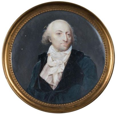 null Ecole française milieu XIXème siècle Portrait d'homme au foulard
Miniature ronde...