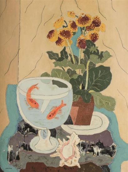 null Jean-François LAGLENNE (1899-1962)Poissons et fleursHuile sur toile, signée...