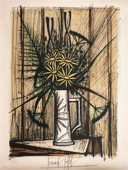 null Bernard BUFFET (1928-1999)
Pichet fleuri de tournesols
Lithographie en couleur...