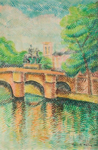 null Pierre de BELAY (1890-1947)Paris, le Pont-Neuf et la Seine, 1940 Aquarelle vernissée,...