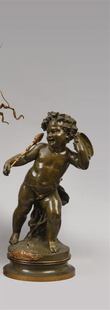 null Benedict Benoît ROUGELET (1834-1894)
L'enfant joyeux 
Bronze ciselé patiné et...