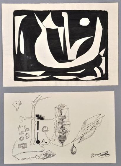 Silvia AMASU Composition. Encre. Signé au dos et daté 1973. 15 x 23,5 cm - Composition...
