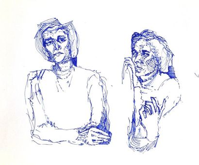 Silvia AMASU Trois portraits. Encre et crayons. Signé au dos et daté 1973. 29,5 x...