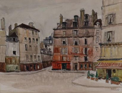  Louis Edouard TOULET (1892-1967) Vue de Paris Aquarelle et encre 37 x 48,5 cm (à...