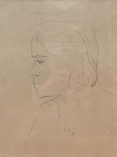 null Cuno AMIET (1868-1961)
Portrait d'homme de profil, 1951
Mine de plomb sur papier...