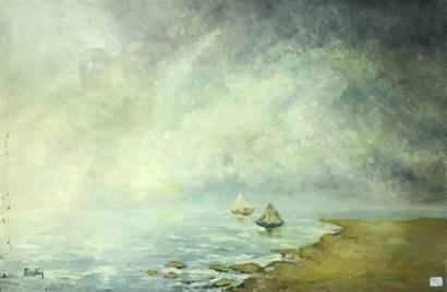  MARIE-MADELEINE DE RASKY (1897-1982) Cabourg (la mer) Huile sur toile signée en...
