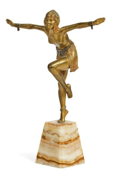 null Demetre CHIPARUS (1886-1947)
Danseuse aux chaînes 
Bronze à patine doré et polychrome
Pose...
