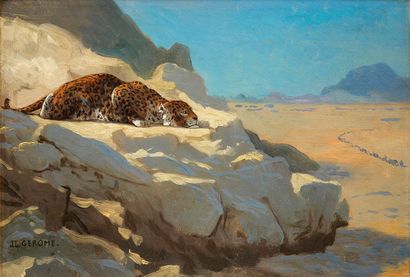  Jean-Léon Gérôme (1824-1904)
Leopard on the prowl, oil on canvas, signed, 24,5x35,5... Gazette Drouot