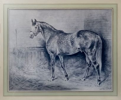  Xavier de Poret (1894-1975)
Cheval à l'écurie, lithograph, numbered 2/150, 43x54... Gazette Drouot