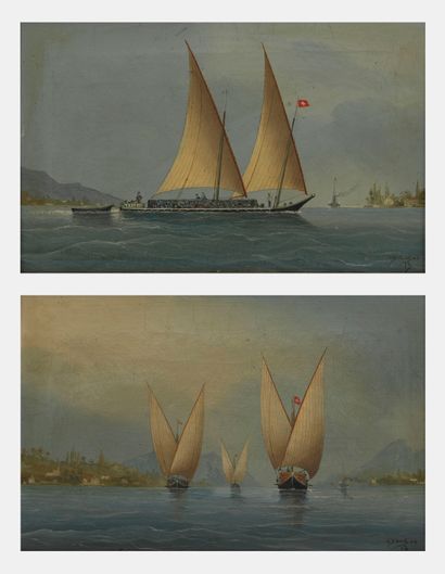  Chéri François Dubreuil (1828-1880)
Voiliers sur le Lac Léman, paire d'huiles sur... Gazette Drouot