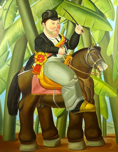  D'après Fernando Botero (1932-2023)
Le cavalier, huile sur toile, 100x80 cm Gazette Drouot