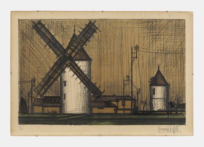  Bernard Buffet (1928-1999)
Moulins, lithographie, signée et numérotée 42/220, 38x55... Gazette Drouot