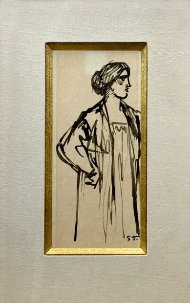  Théophile Alexandre Steinlen (1859-1923)
Femme au manteau, mine de plomb sur papier,... Gazette Drouot