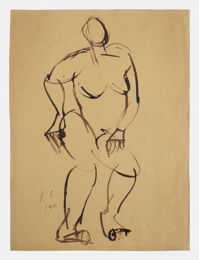  Fernand Léger (1881-1955)
Etude de nu, encre sur papier, monogrammée et datée 1911,... Gazette Drouot