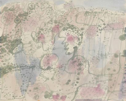  Jean Dubuffet (1901-1985)
Deux personnages dans un paysage, gouache et encre sur... Gazette Drouot