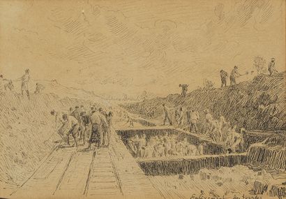  Albert Anker (1831-1910)
Enlèvement des tourbes, plume sur papier, 11x16 cm Gazette Drouot