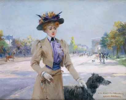 Louise ABBEMA - 1858-1927 PROMENADE AVENUE DU BOIS Huile sur toile signée en bas...