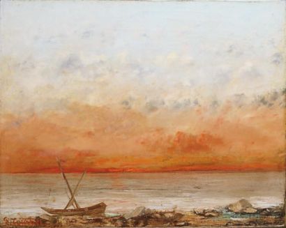 Gustave COURBET et Atelier - 1819-1877 SOLEIL COUCHANT EN BORD DE MER Huile sur toile....