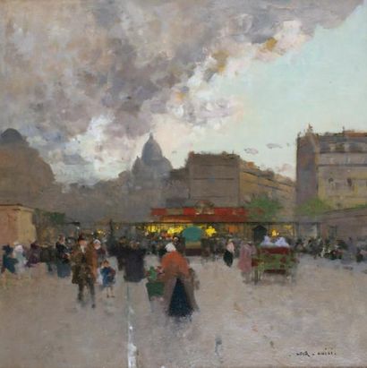 Luigi LOIR - 1845-1916 PARIS, MONTMARTRE Huile sur panneau signée en bas à droite....