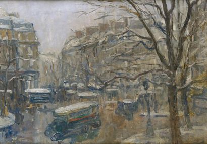 Albert TRUCHET - 1857-1918 PARIS, CARREFOUR ANIMÉ Huile sur toile. 33 x 46