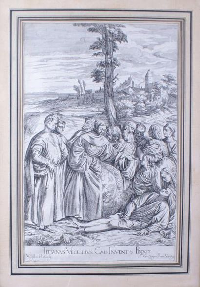 D'après TITIEN VIE DE SAINT-ANTOINE DE PADOUE, LE MIRACLE DU PIED COUPÉ (1511) Eau-forte...