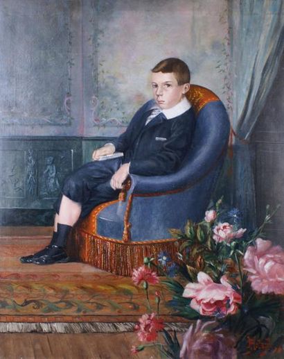 H. PODARD, École Française XIXe-XXe siècle PORTRAIT DE JEUNE GARÇON ASSIS DANS UN...