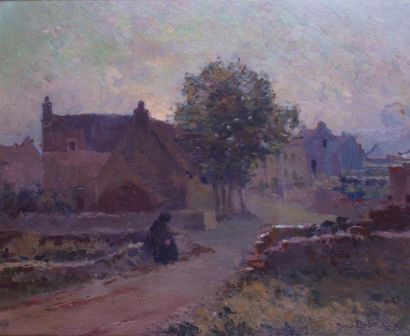 René DEBRAUX - 1868-1938 LE VILLAGE DE ST-CAST EN BRETAGNE Huile sur panneau, signée...