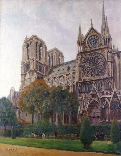 Albert HOREL - 1876-1964 PARIS, NOTRE DAME Huile sur toile, signée en bas à droite....