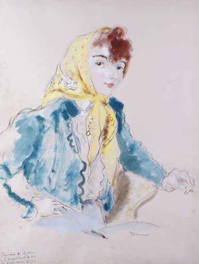 André DIGNIMONT - 1891-1965 PORTRAIT DE SUZANNE Aquarelle et gouache, signée. 63...