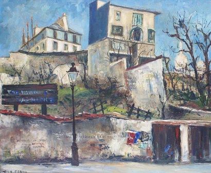 Francis LE COADIC (né en 1912) MONTMARTRE, RUE GABRIELLE, 1953 Huile sur toile, signée...