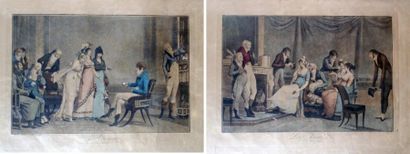 Philibert-Louis DEBUCOURT-1755-1832 L'ORANGE LES VISITES Paire de gravures aquarellées...