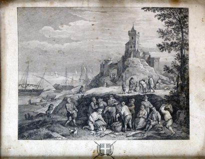 D'après David TENIERS 1610-1690 LE DÉBARQUEMENT DU POISSON Burin d'époque XVIIIe...