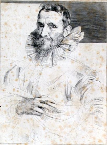 ÉCOLE FRANÇAISE vers 1620 PORTRAIT D'HOMME À LA FRAISE Pointe sèche. 21 x 16