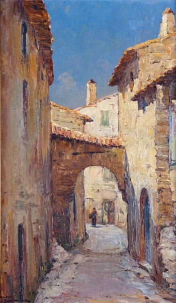 André BERONNEAU - 1886-1973 VILLAGE DE PROVENCE. Huile sur toile, signée en bas à...