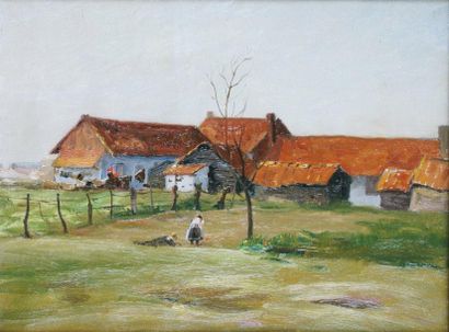 Charles ROUSSEL - 1861-1936 CAMPAGNE PRÈS DE BERCK, 1918. Huile sur toile, signée...