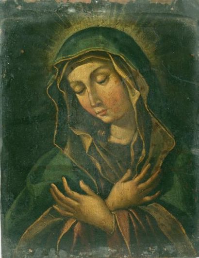 ÉCOLE ITALIENNE du XVIIe siècle Vierge en prière Cuivre. (Restaurations anciennes)....