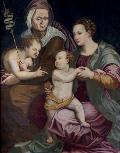 Dans le goût de Francesco MANZOCCHI Vierge à l'enfant avec Sainte Anne et Saint Jean-Baptiste...