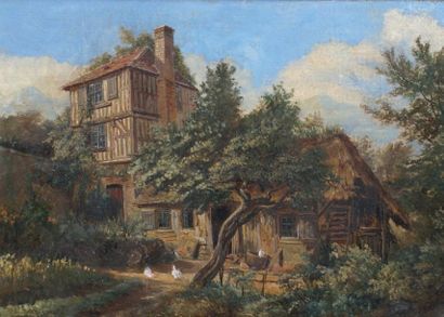 Attribué à Antoine-Ignace MELLING (1763-1831) Maison en colombage de la campagne...