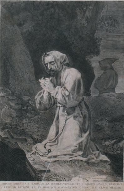 Claude MELLAN (1598-1688) Saint François d'Assise en prière Burin d'époque. XVIIe...